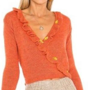 Tach Olivia Long Sleeve Wrap Sweater Top Orange Large